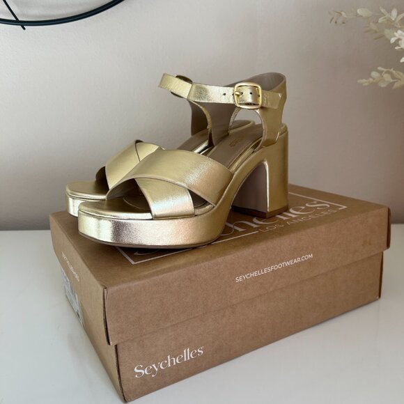 Seychelles - Gold Leather Platform Block Heel Sandals - Size 8 Women's NEW - Picture 9 of 9